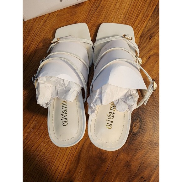 Olivia Miller Womens Sz 8M Bone White Block Heel Square Toe Slip On Open Toe - Picture 4 of 8